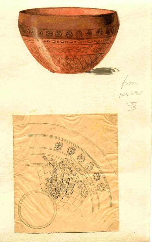 233 Red bowl, detail of design, Milo 1828